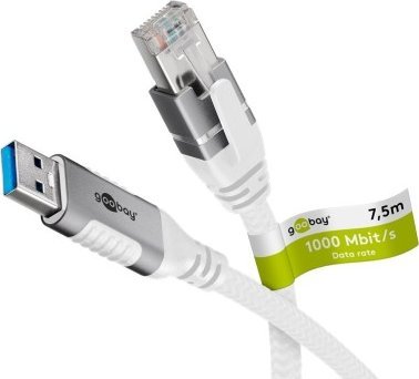 Kabllo rrjeti Goobay USB A 3.0 në RJ45, 7.5m, CAT6, e bardhë