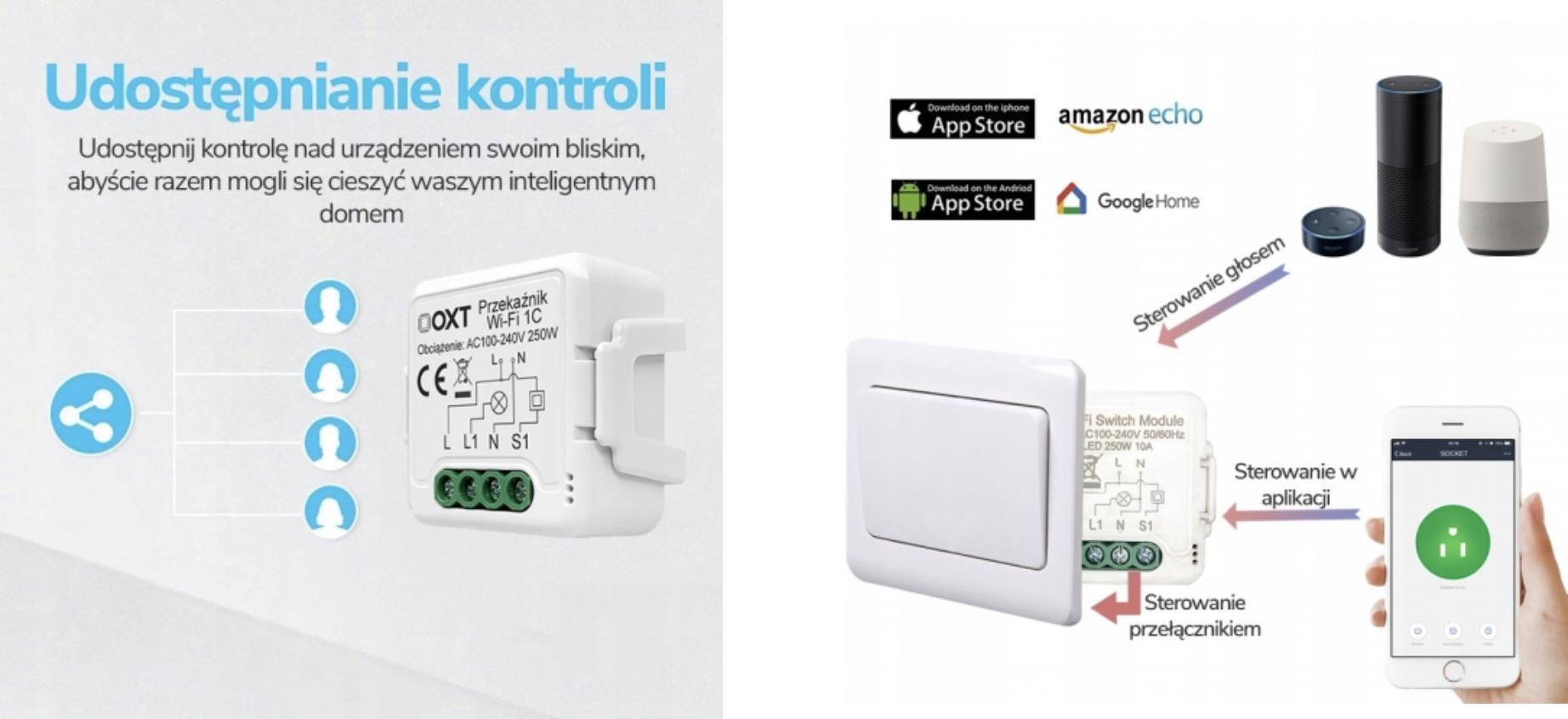Modul inteligjent OXT Mini Relay, 2 qarqe, ZigBee Tuya, i bardhë