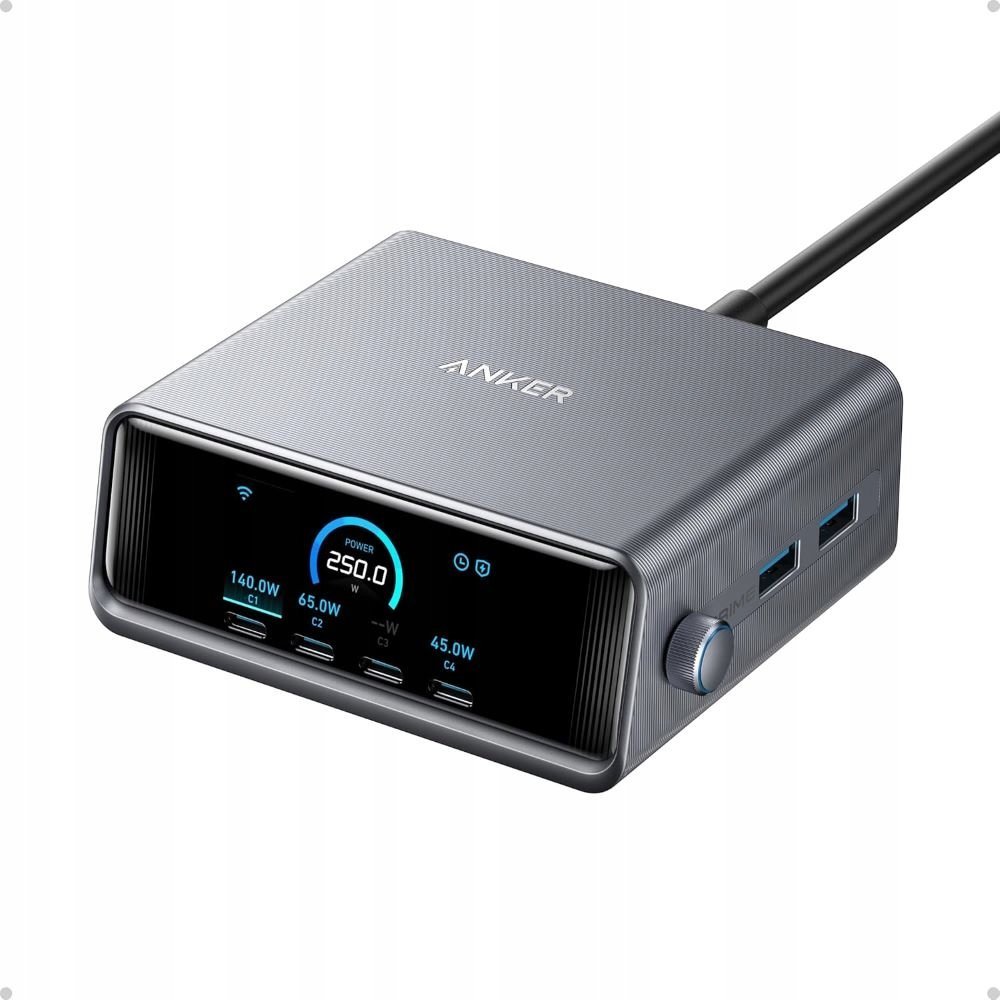 Ngarkues tavoline Anker Prime 250W, 6 porta, GaNPrime, me ekran LCD