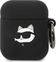 Mbështjellës Karl Lagerfeld KLA2RUNCHK për Apple AirPods 1/2, silikon, dizajn Choupette Head 3D, i zi