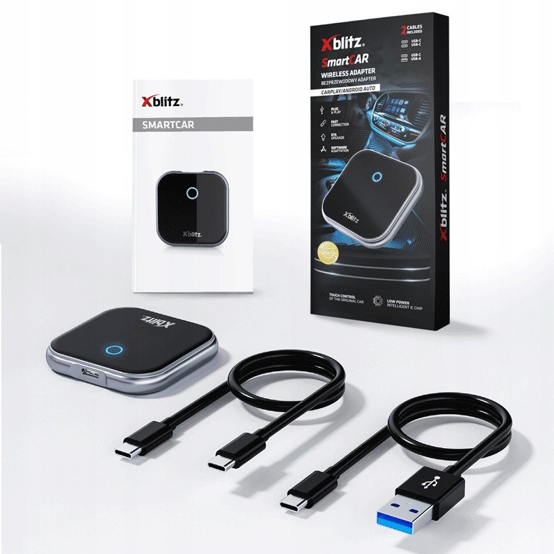 Adapter wireless për veturë Xblitz SmartCAR, CarPlay dhe Android Auto, Bluetooth 5.3, i zi