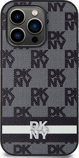 Mbulesë telefoni DKNY PU Leather Checkered, për iPhone 14 Pro, model me vija, e zezë