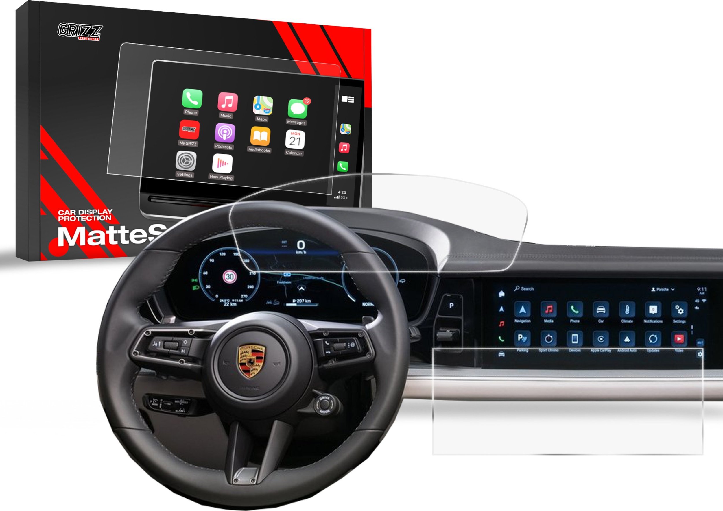 Film mbrojtës ekran makine 2in1 Anti-Fingerprint për Porsche Cayenne 3 2023-2024, matte, transparent