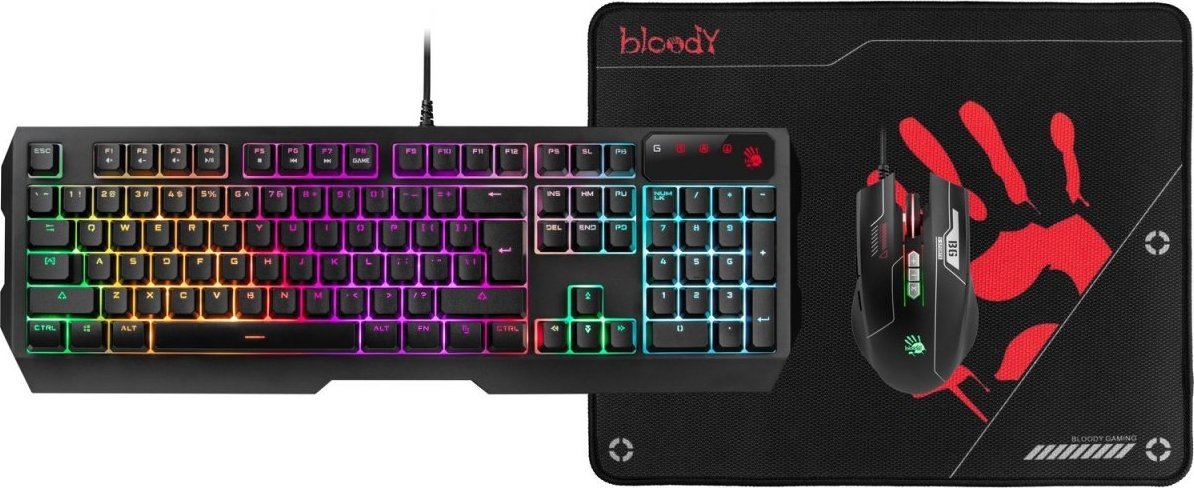 Set gaming A4Tech Bloody B1700, tastierë dhe mi me kabllo, mousepad, i zi