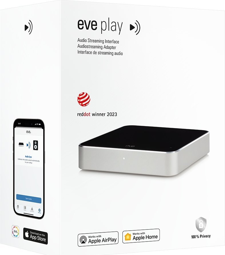 Streamer audio Eve Play, Wi-Fi dhe Ethernet, AirPlay, i zi argjendtë