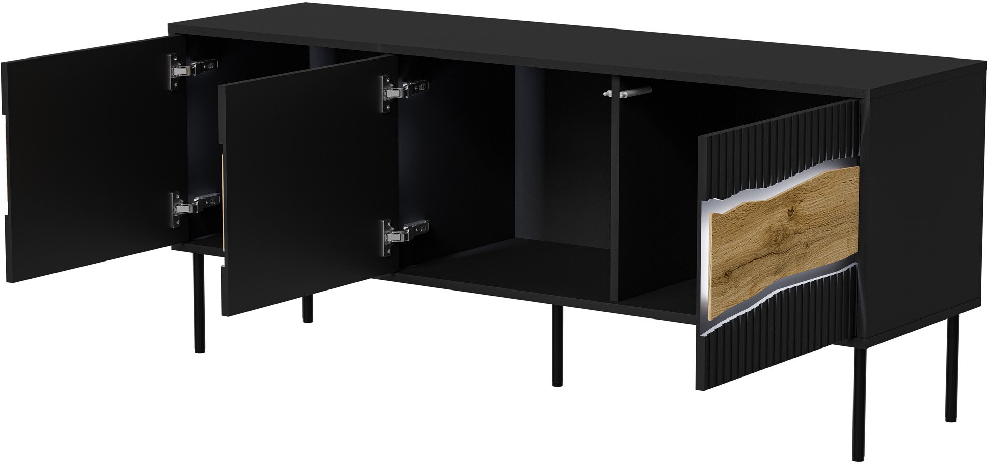 Kabinet TV Cama Meble Fellini 3D, 143.5x40x61.5 cm, me LED, i zi
