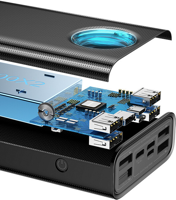 Powerbank me ekran dixhital Baseus Ambilight Overseas Edi QC, 30000mAh, 100W, i zi + kabllo USB-C/USB-C 1m, e zezë