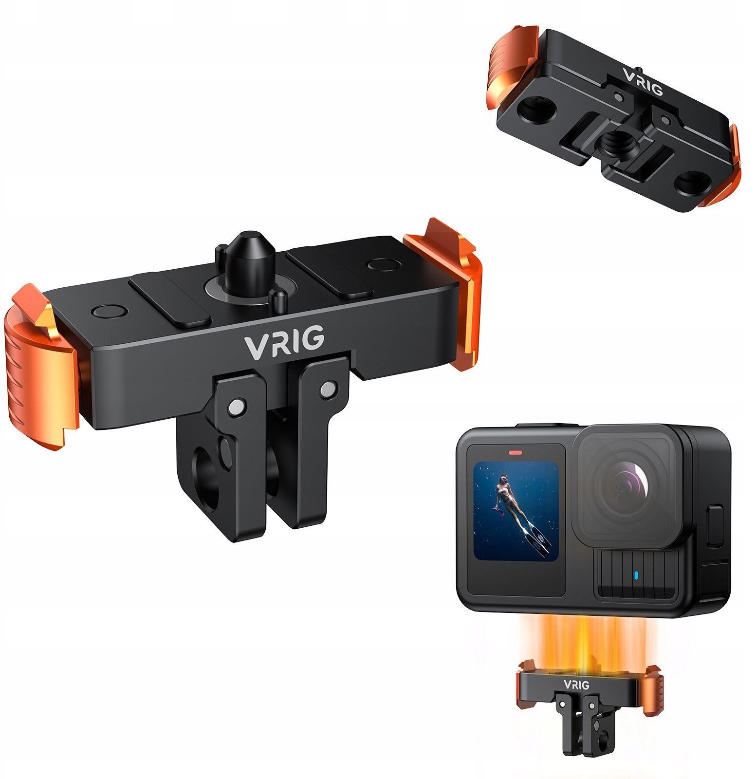 Mbajtës metalik për kamerë aksion VRIG AC-28, montim i shpejtë për GoPro Hero 13 Black, i zi me portokalli
