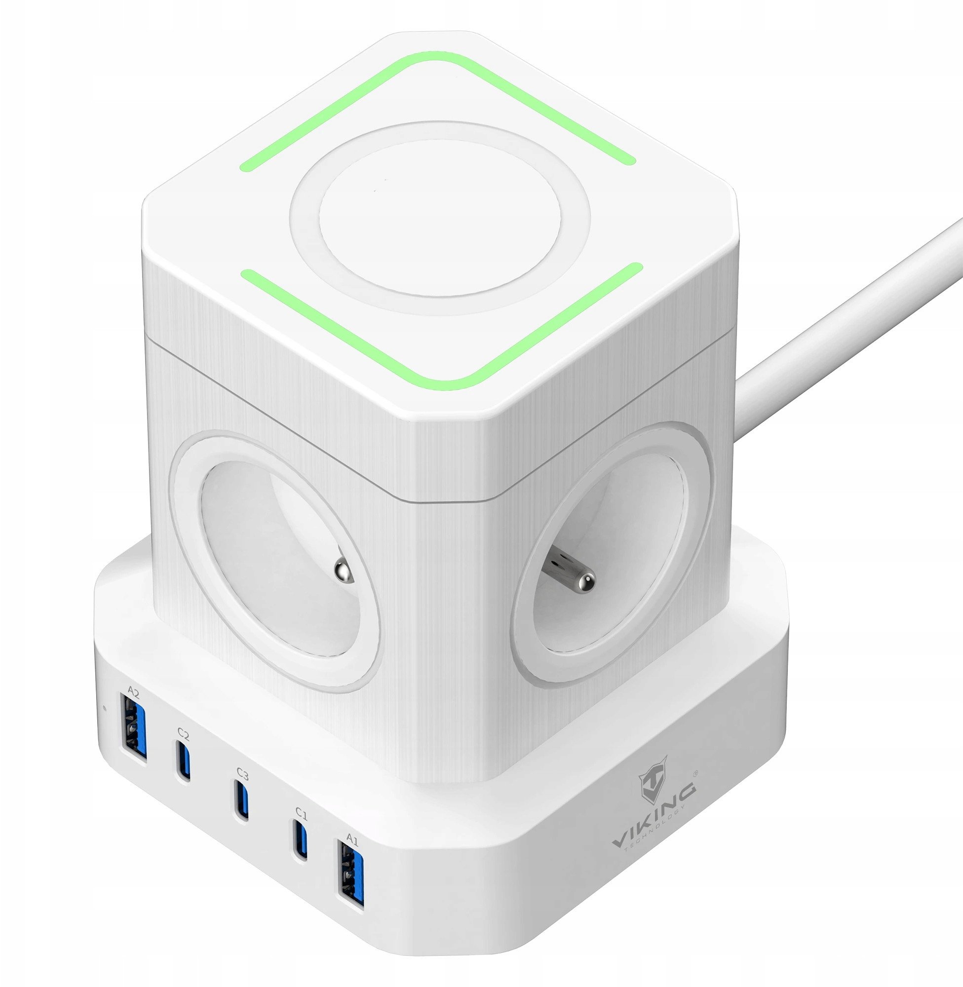 Prizë zgjatuese Viking ACT45W, 4 dalje AC, 5 porta USB, e bardhë