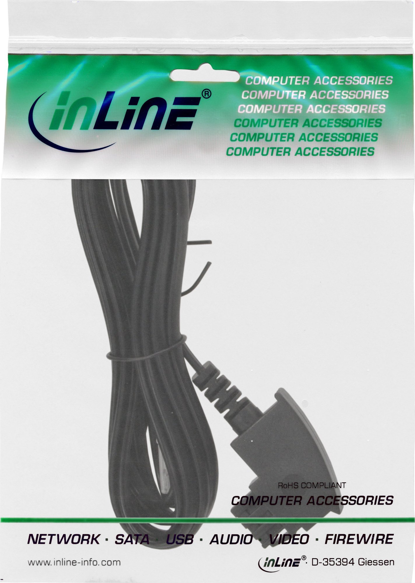 Kabllo telefonike InLine TAE F në RJ45 8P2C, 25m, e zezë