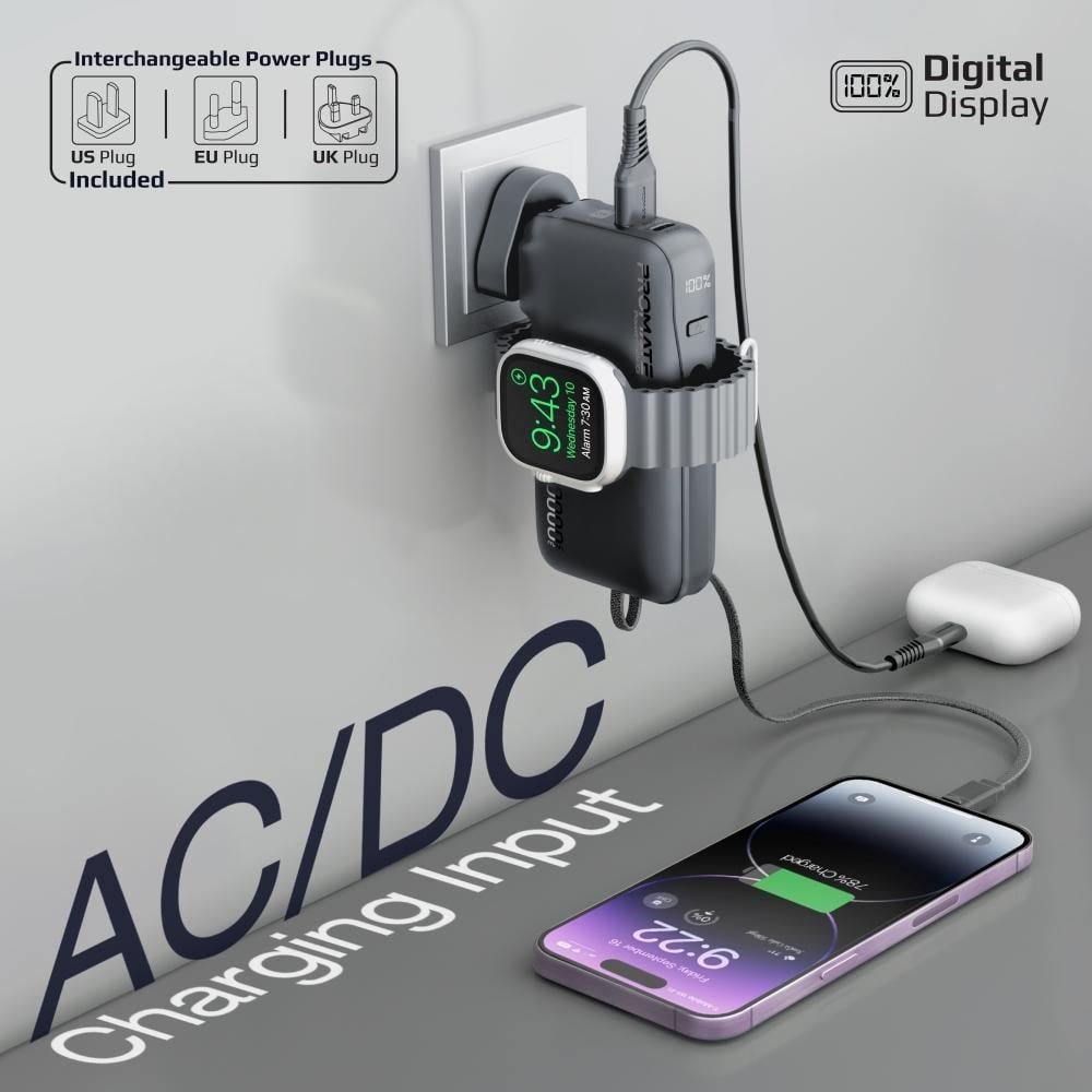 Powerbank ProMate PowerPack 10i, 10000mAh, USB C и Lightning, црн