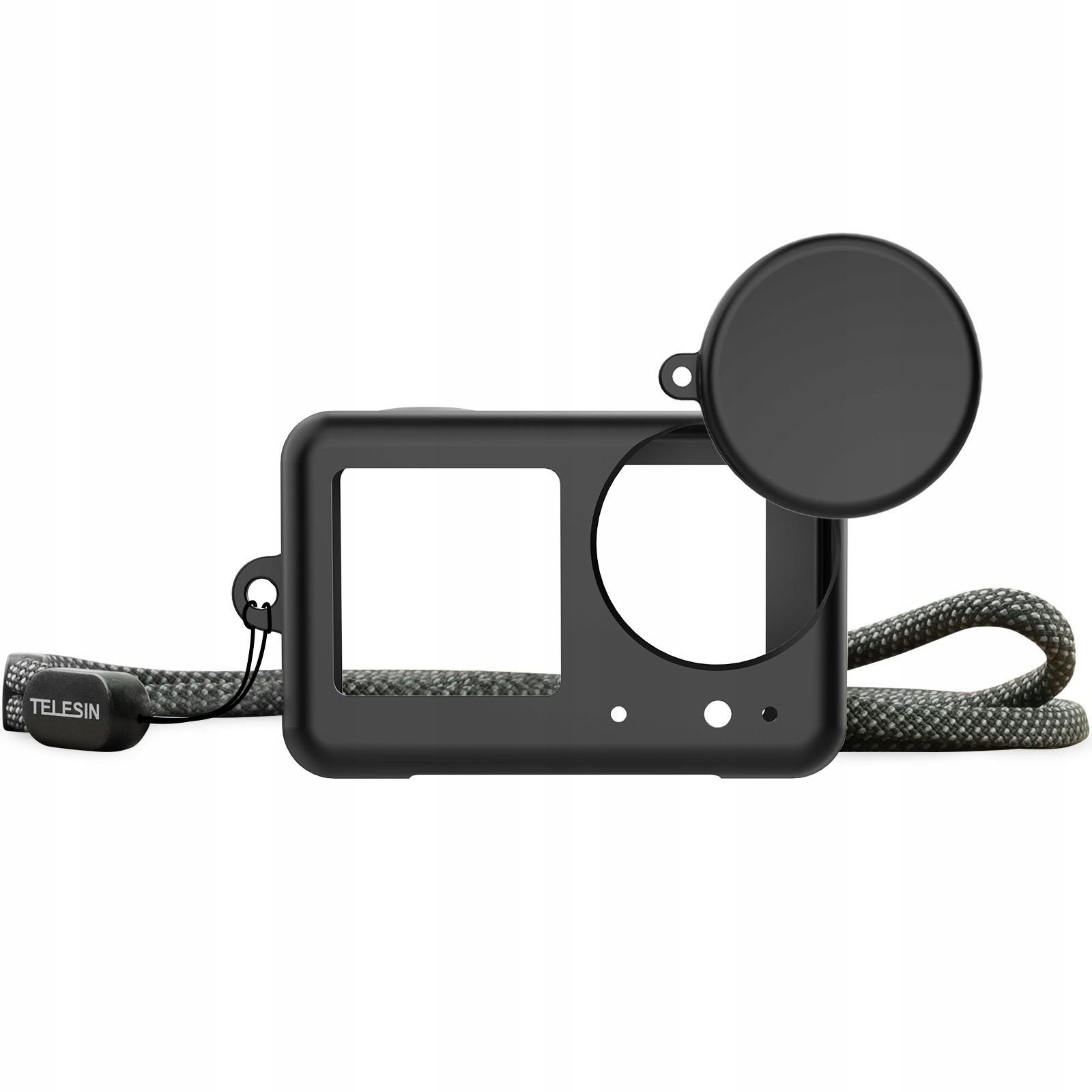 Set aksesorësh Telesin 2.0 për DJI Osmo Action 3, kuti silikoni, kapak lenteje silikoni, me litar bartës, gri