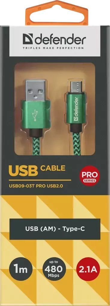 Kabëll USB Defender 87816, USB A në USB C, 1m, i gjelbër