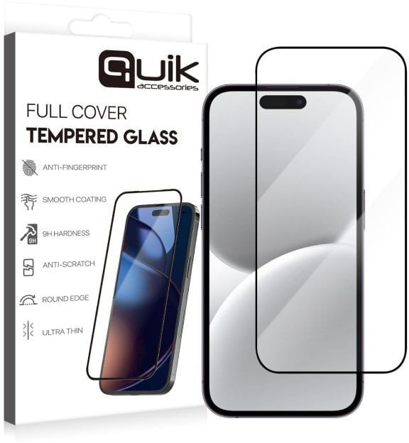 Xham mbrojtës Quik Accessories Full Cover për iPhone 16, tempered glass, transparents