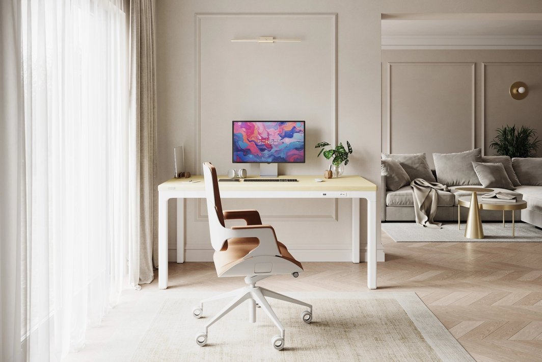 Tavolinë SENSE7 MANMA, 160cm x 80cm, e bardhë/ druri