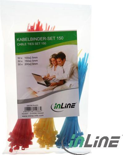 Set kapëse kabllosh InLine Cable Tie 59978E, 150 copë, ngjyra të ndryshme