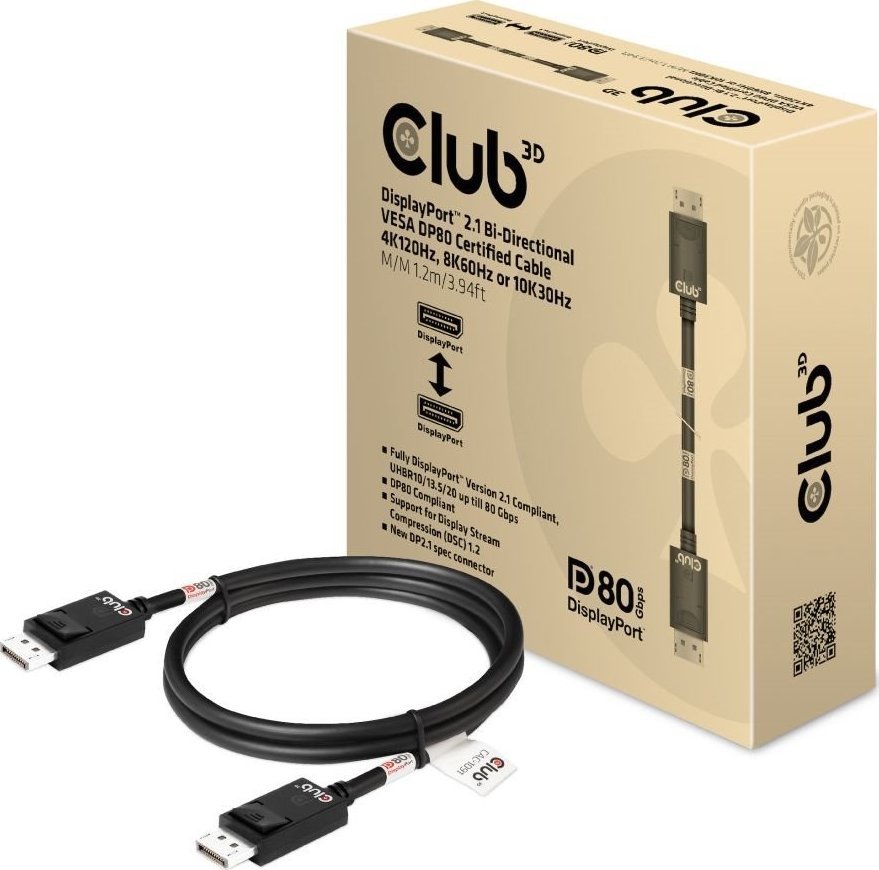 Kabllo DisplayPort Club 3D CAC-1091, DP 2.1, 4K 120Hz 8K 60Hz, 1.2m, e zezë