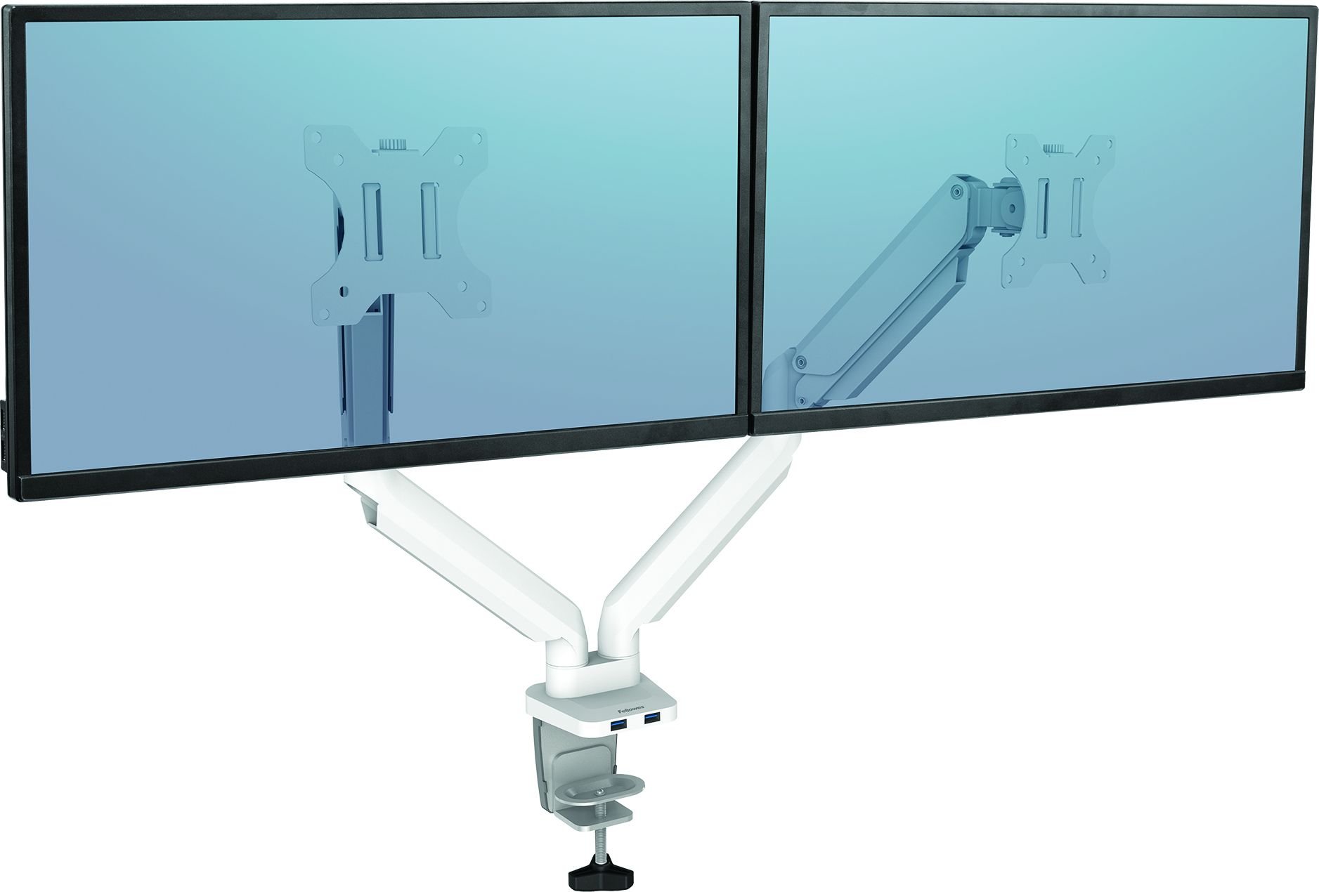 Krah monitori i dyfishtë Fellowes 8056301, për monitorë 27", rrotullim 360°, i bardhë