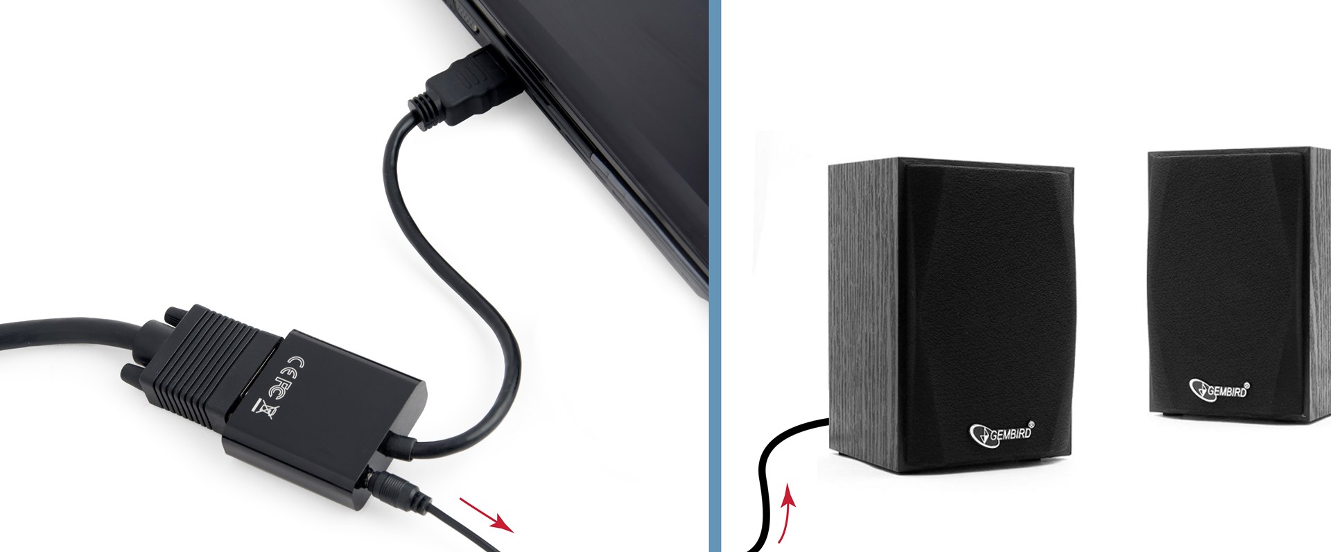 Adapter AV Gembird A HDMI në VGA, Jack 3.5mm, Full HD, i zi