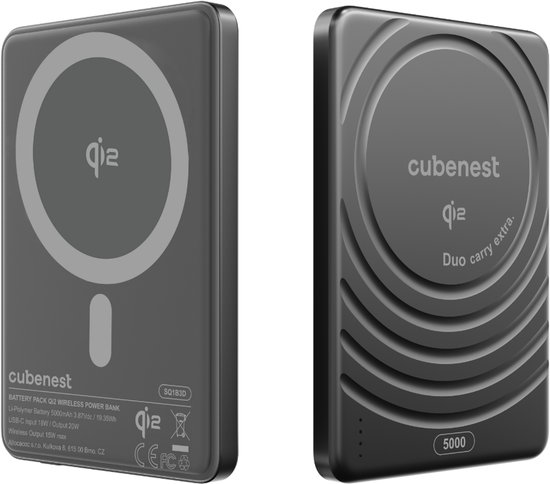 Power Bank Cubenest MagSafe, 5000 mAh, 15W Qi2, црна