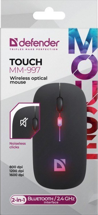 Mouse pa tel Defender Touch MM-997, 1600 dpi, RGB, i zi