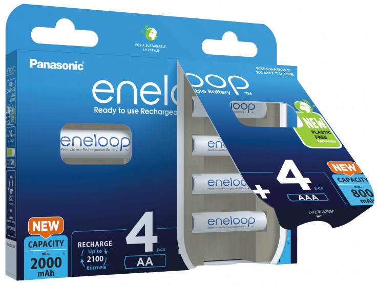 Set bateri rikarikueshme Panasonic Eneloop, 4x AA 2000mAh, 4x AAA 800mAh, të bardha