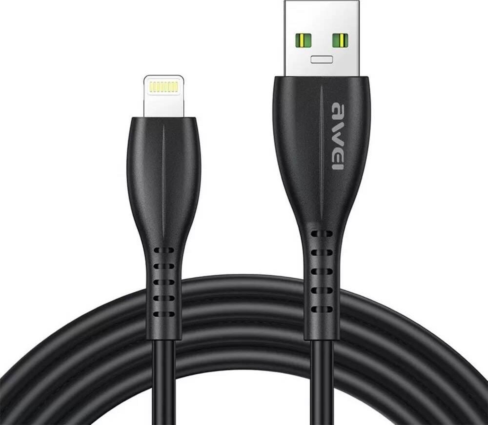 Kabllo USB në Lightning Awei CL-115L, 1m, Fast Charging 2.4A, i zi