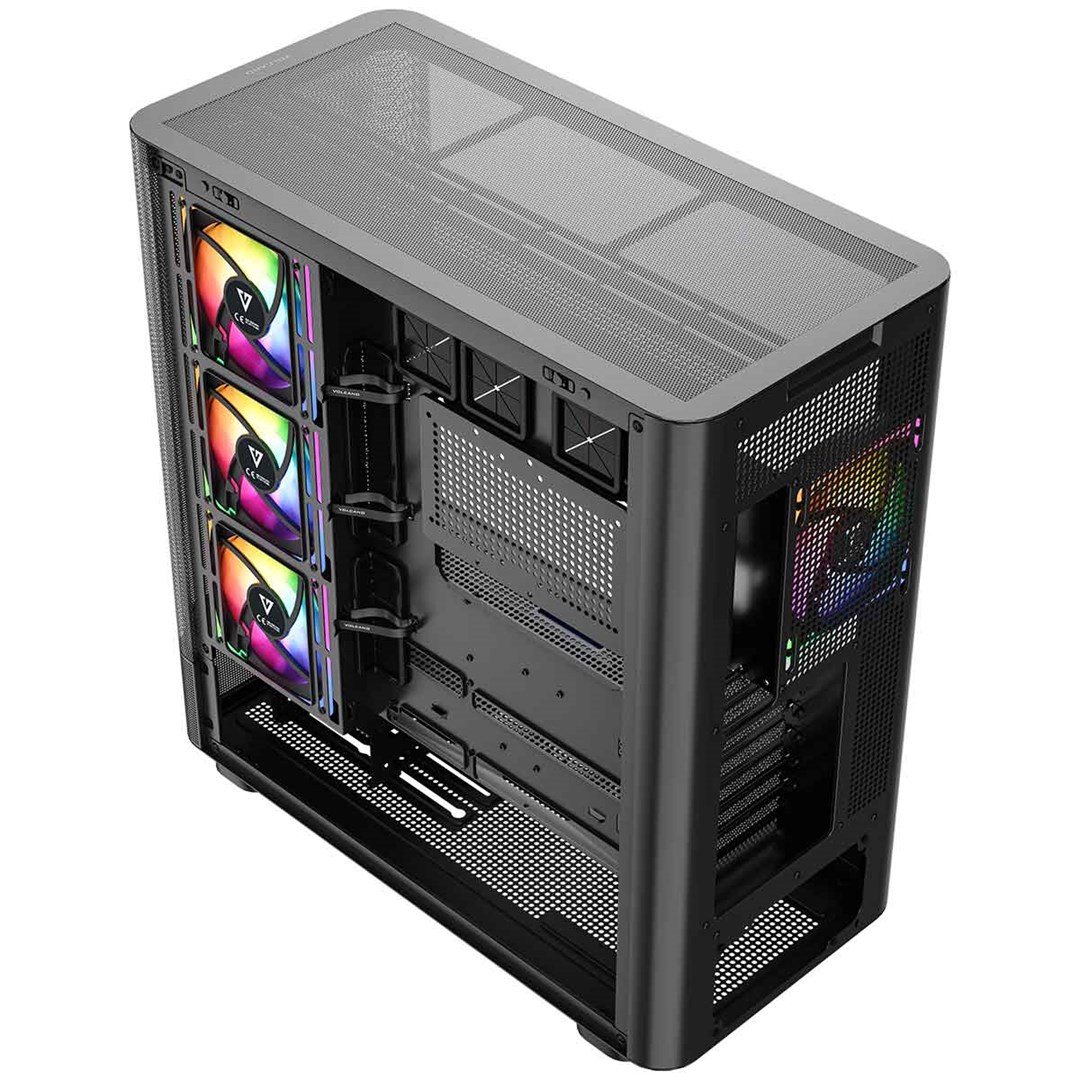 Kuti gaming MODECOM Volcano AQ400 ARGB, MIDI Tower, 4 ventilatorë ARGB, e zezë