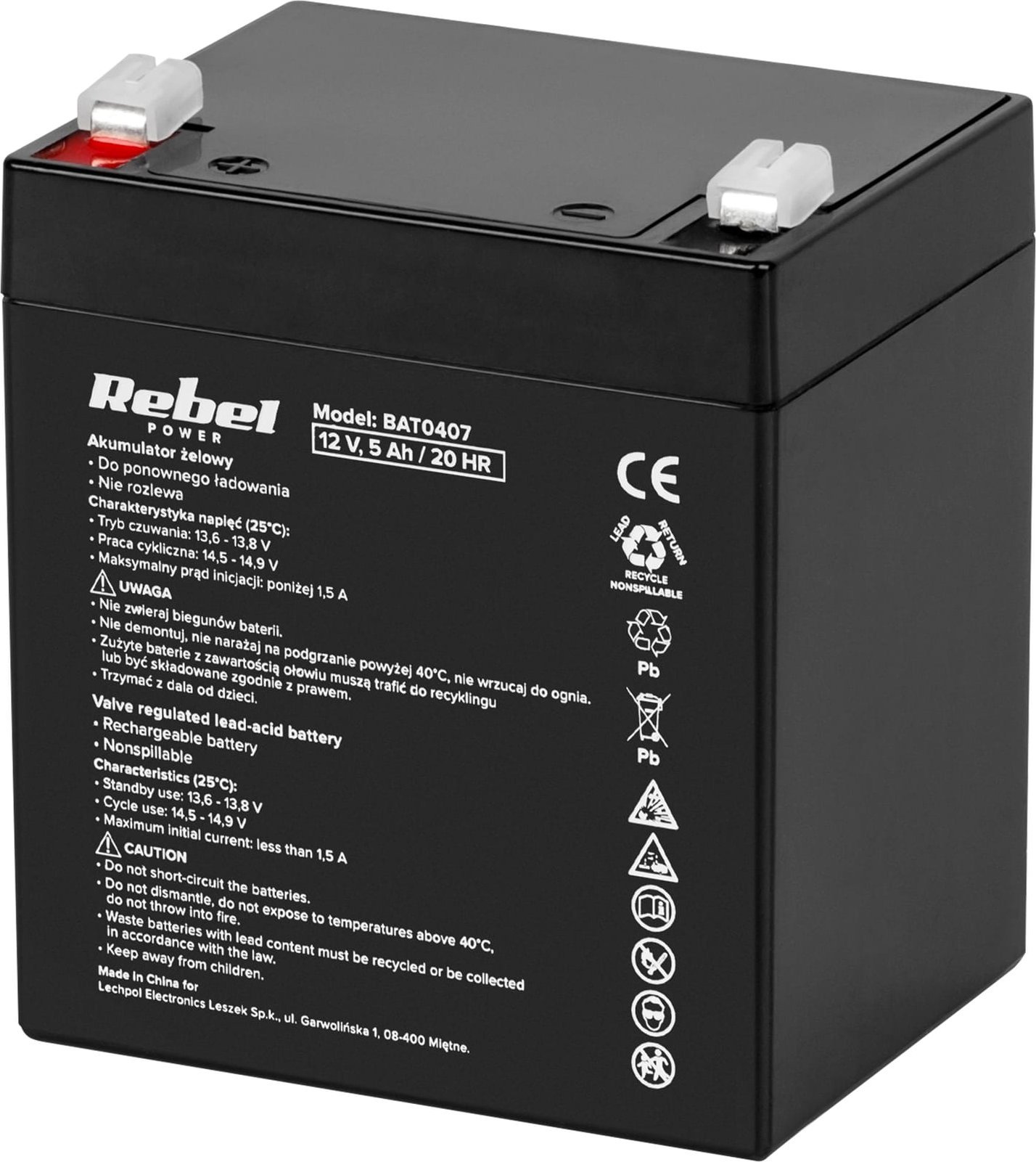 Bateri xheli Rebel 12V 5Ah, pa mirëmbajtje, AGM
