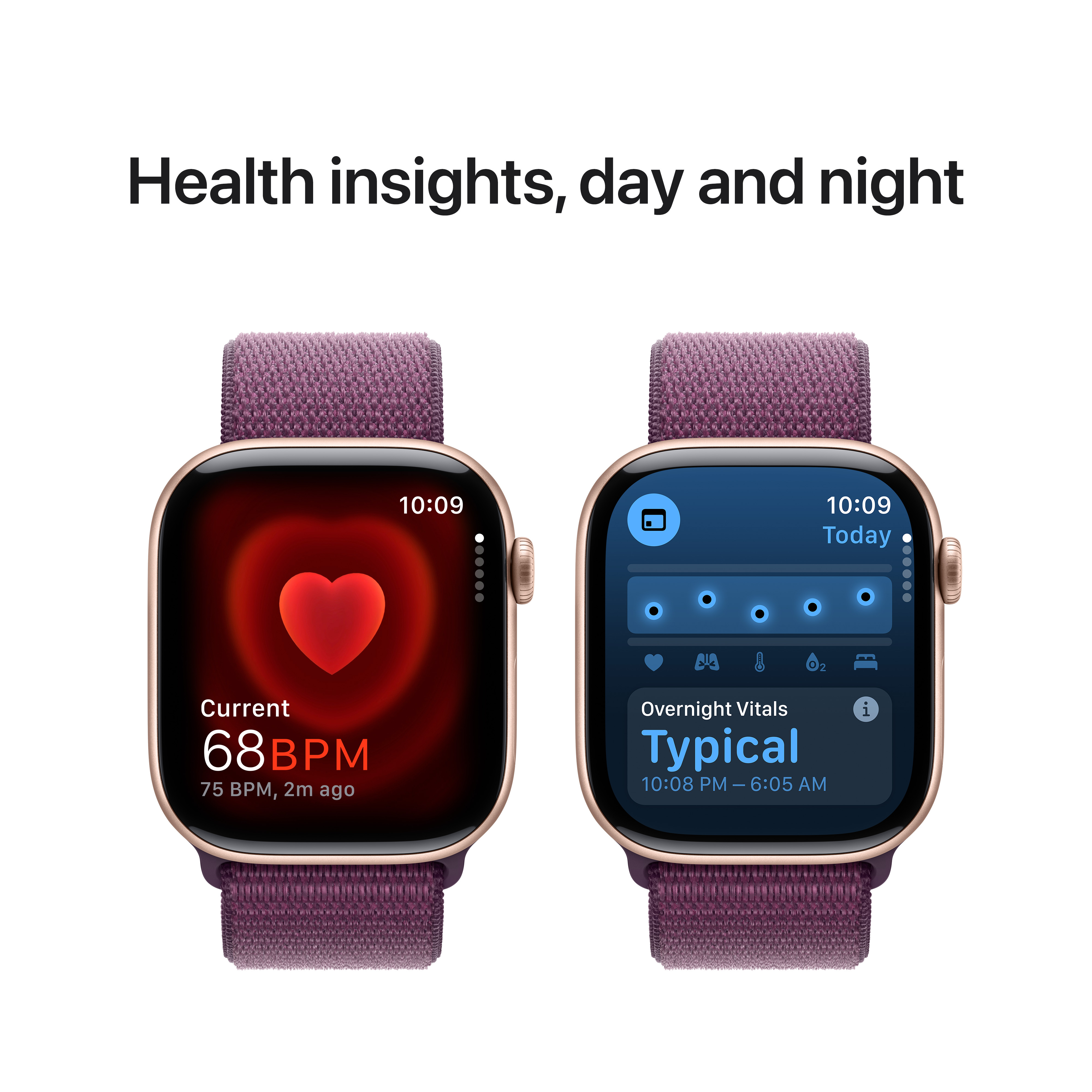 Apple Watch Series 10 GPS, 46mm, Rose Gold Aluminum Case with Plum Sport Loop