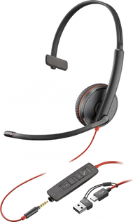 Kufje me mikrofon Poly Blackwire 3215, me kabllo, reduktim zhurme, të zeza