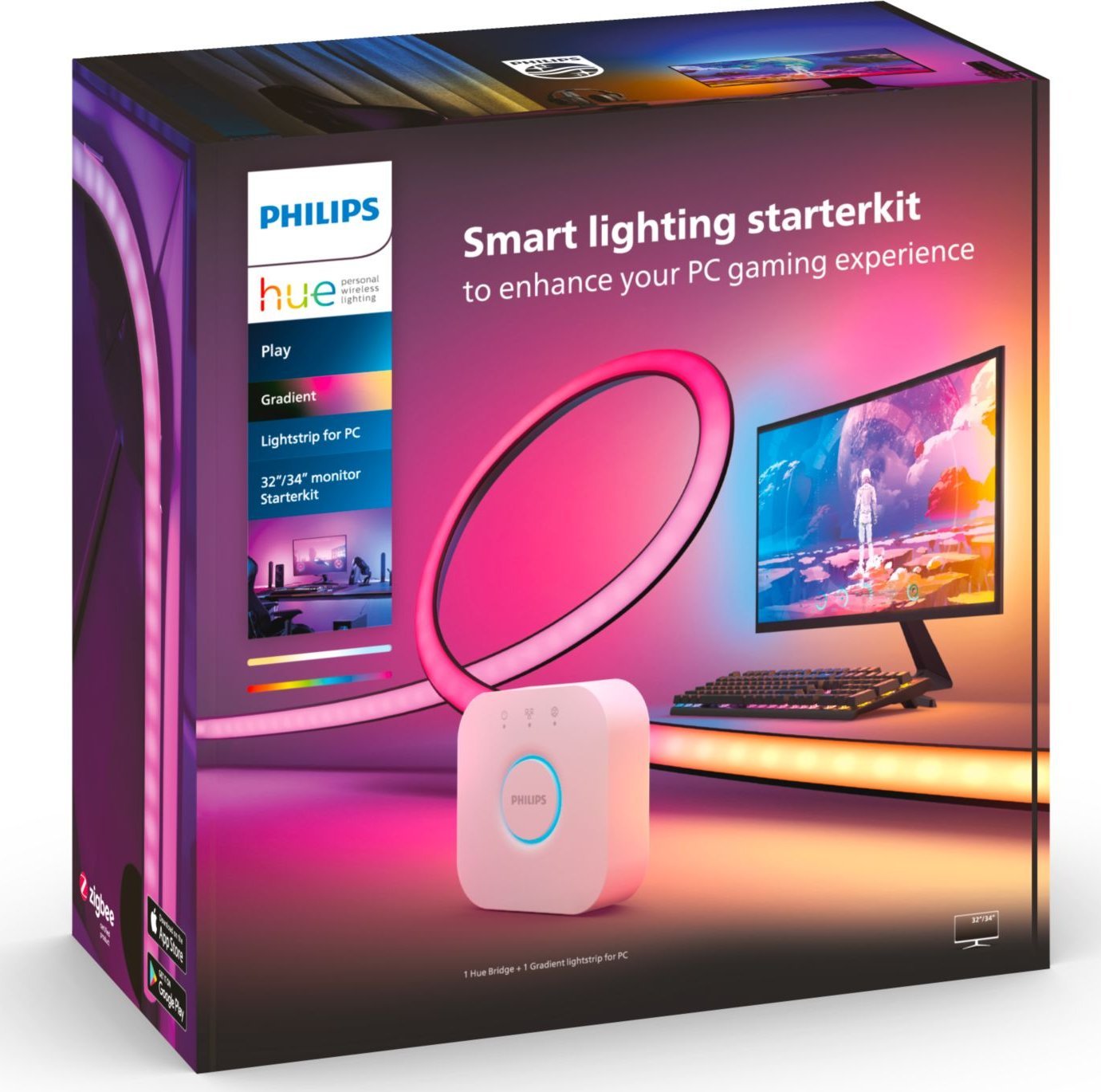 Set ndriçimi Philips Hue Bridge + Play Gradient PC, për monitor 32-34", shumëngjyrësh