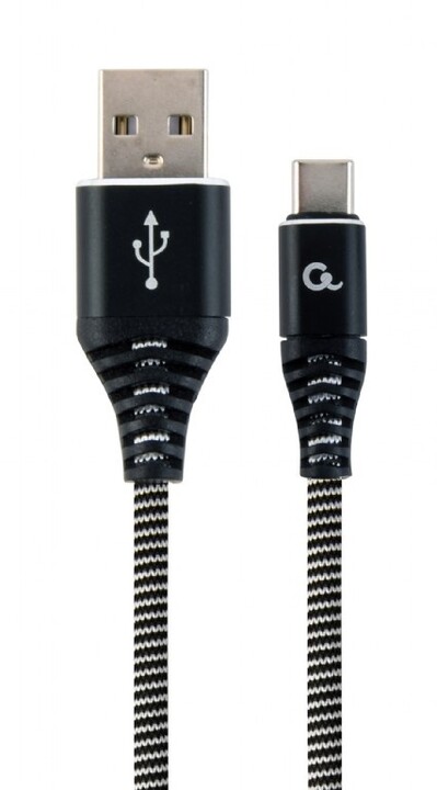 Kabllo Gembird CABLEXPERT, USB-A në USB-C, M / M, PREMIUM QUALITY, e thurur, 2m, e zezë / bardhë