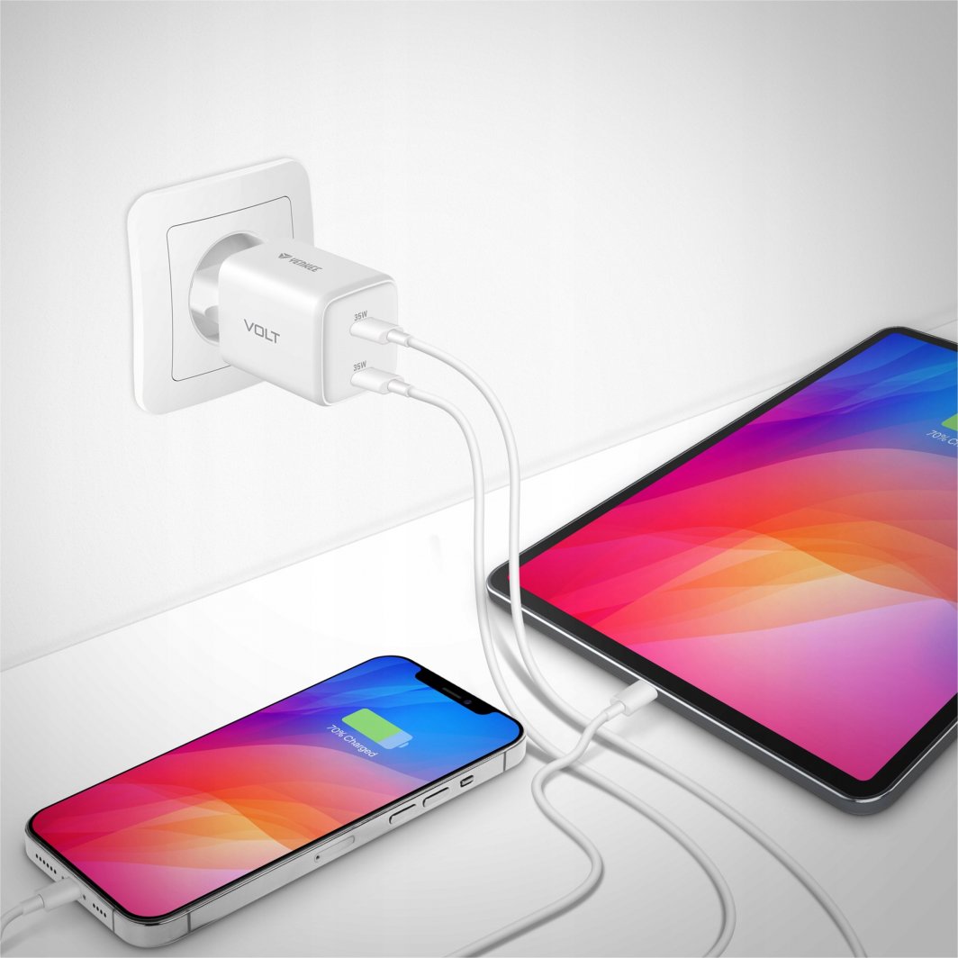 Karikues muri VOLT USB C GaN, 35W, 2x USB C 18W, i bardhë