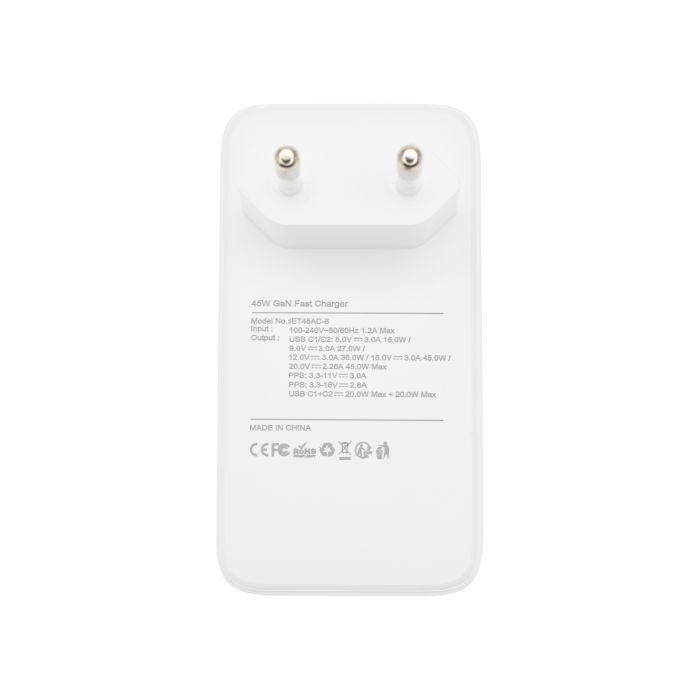 Dviced Slim Wall Charger 45W GaN 2 USB-C EU, White