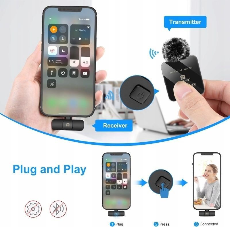 Mikrofon wireless Puluz Pu648B, 2x lavalier, USB Type C, i zi