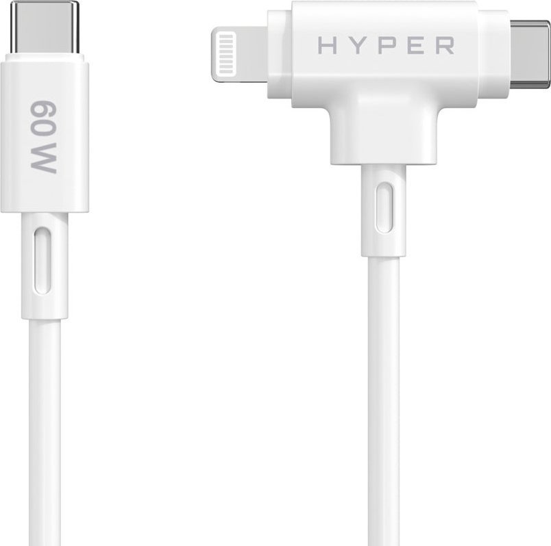 Kabllo karikimi HYPER HyperJuice, USB C në USB C Lightning, 1.5 m, 60W, e bardhë