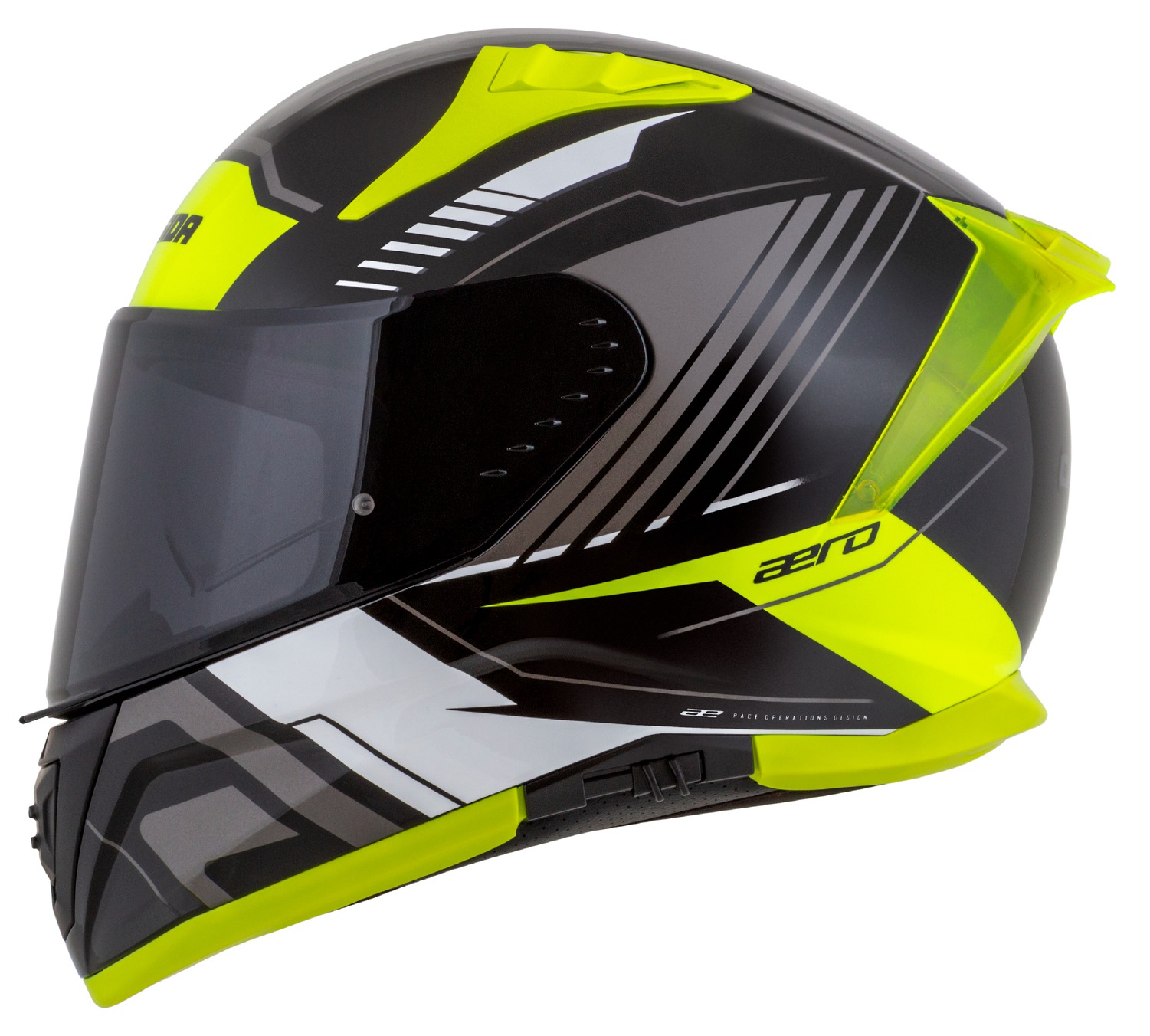 Helmetë moto CASSIDA Aero Drome, integrale, ECE 22.06, e zezë e verdhë fluo e bardhë gri