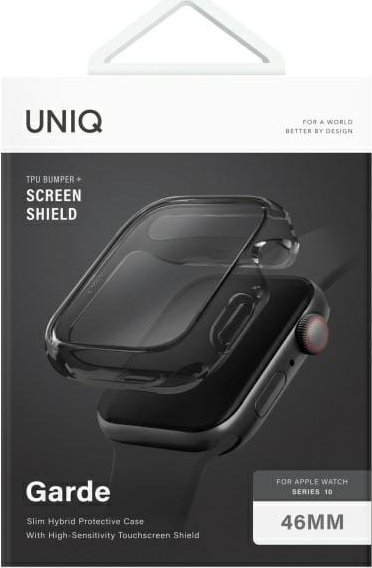 Kasetë mbrojtëse Uniq Garde për Apple Watch 46mm, TPU PC, me mbrojtës ekrani, e zezë smoked