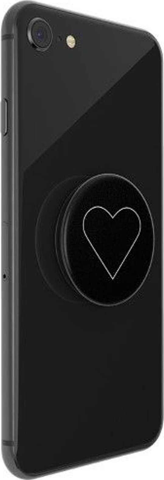 Mbajtëse telefoni PopSockets PopGrip White Heart Black, rrëshqitëse, pjesë e sipërme e zëvendësueshme, e zezë