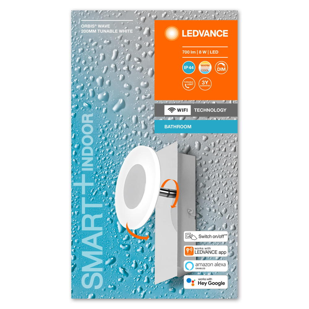 Llambë muri LED LEDVANCE SMART+ WiFi Orbis Wall Wave, IP44, 1 llambë, argjendtë dhe e bardhë