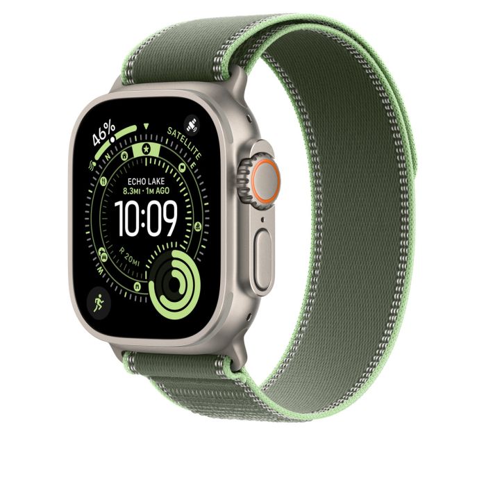Apple Watch 49mm Loop, Green/Neon Trail Loop, M/L, Natural Titanium Finish 2