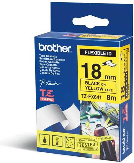 Shirit etiketa Brother P-touch TZEFX-641, 18mm, 8m, tekst i zi në sfond të verdhë