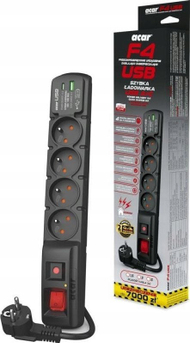 Prizë zgjatuese Acar F4 W2441, 4 dalje, kabllo 5 m, e zezë