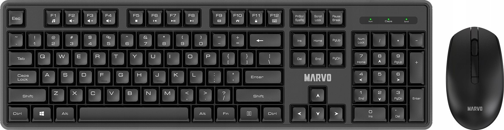 Сет тастатура и глушец Марво WS005, безжичен 2.4GHz, распоред US, црна боја