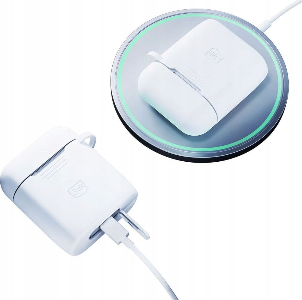 Mbajtëse silikoni 3mk për Apple AirPods 2nd gen, me karabiner, e bardhë