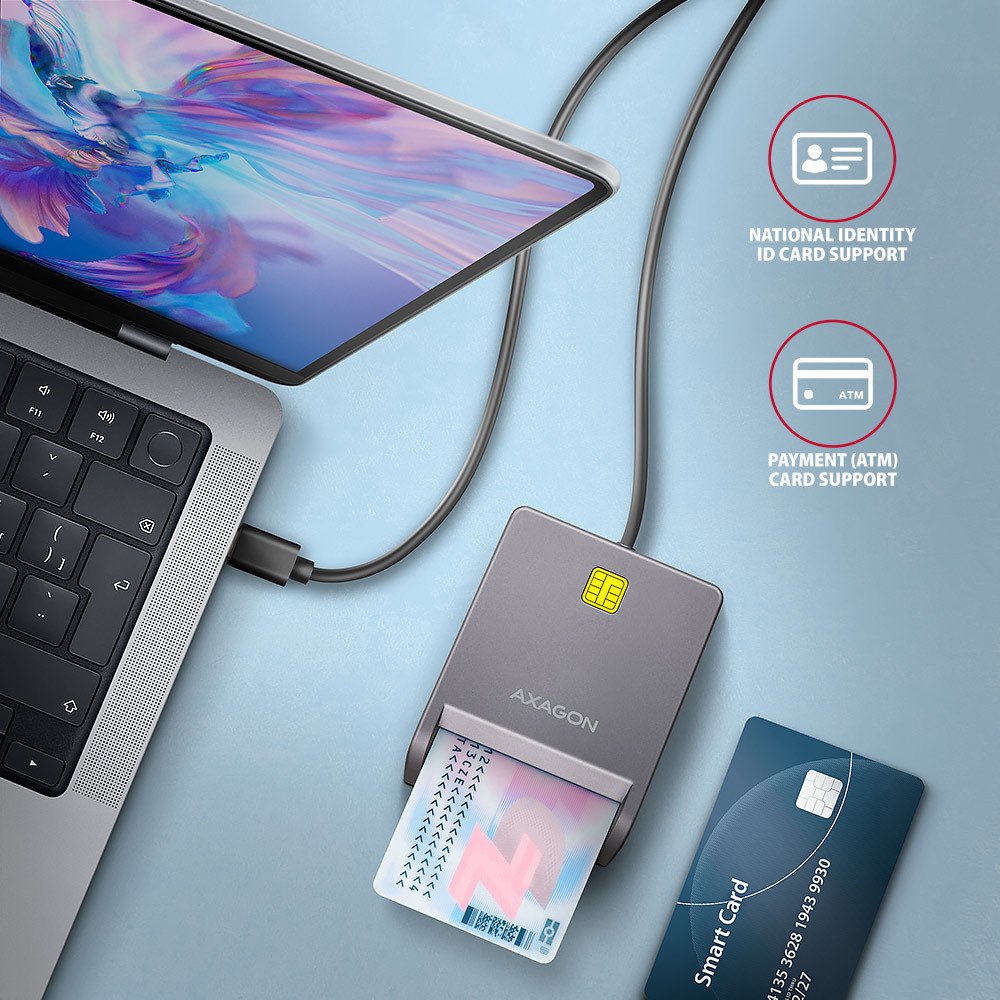 Lexues karte AXAGON CRE-SM3TC, USB-C, kabllo 1.2 m, i zi