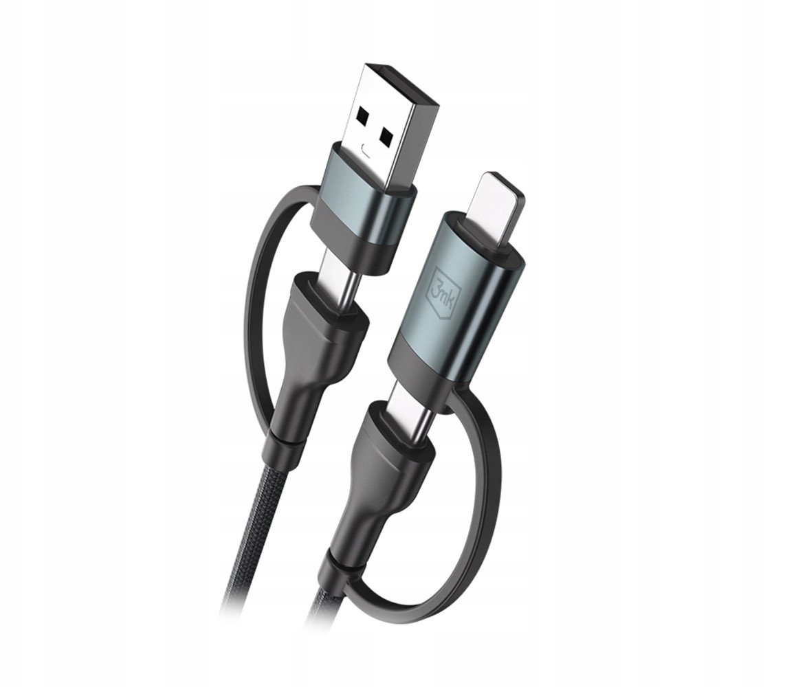 Kабел USB 3MK Hyper Cable N Series, USB A USB C во USB C Lightning, 1.2m, 60W