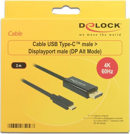 Kabllo Delock USB-C - DisplayPort, 2m, e zezë