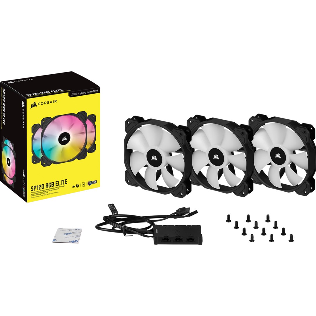 Сет вентилатори CORSAIR iCUE SP120 RGB ELITE, 120mm, PWM, 1500 RPM, црна
